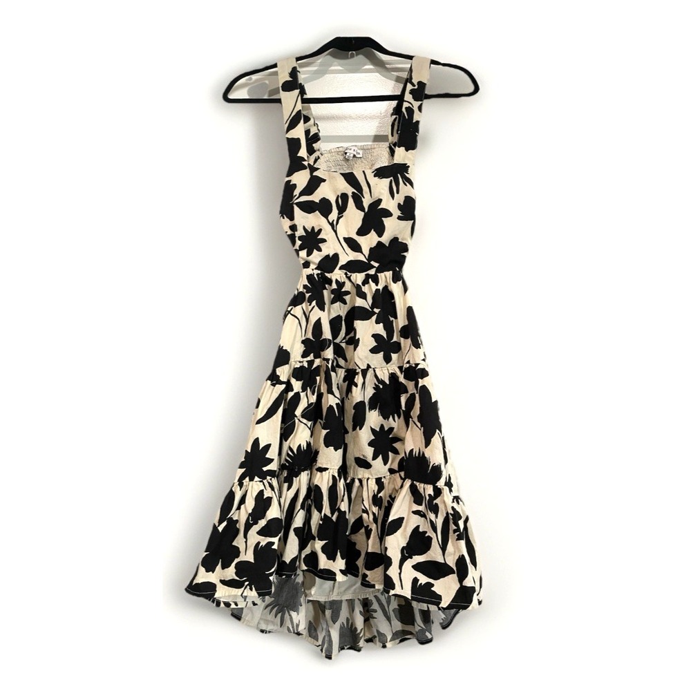 Moon River Plaid Tiered Mini Dress Beachy Black & Cream Cottagecore Festival Sm